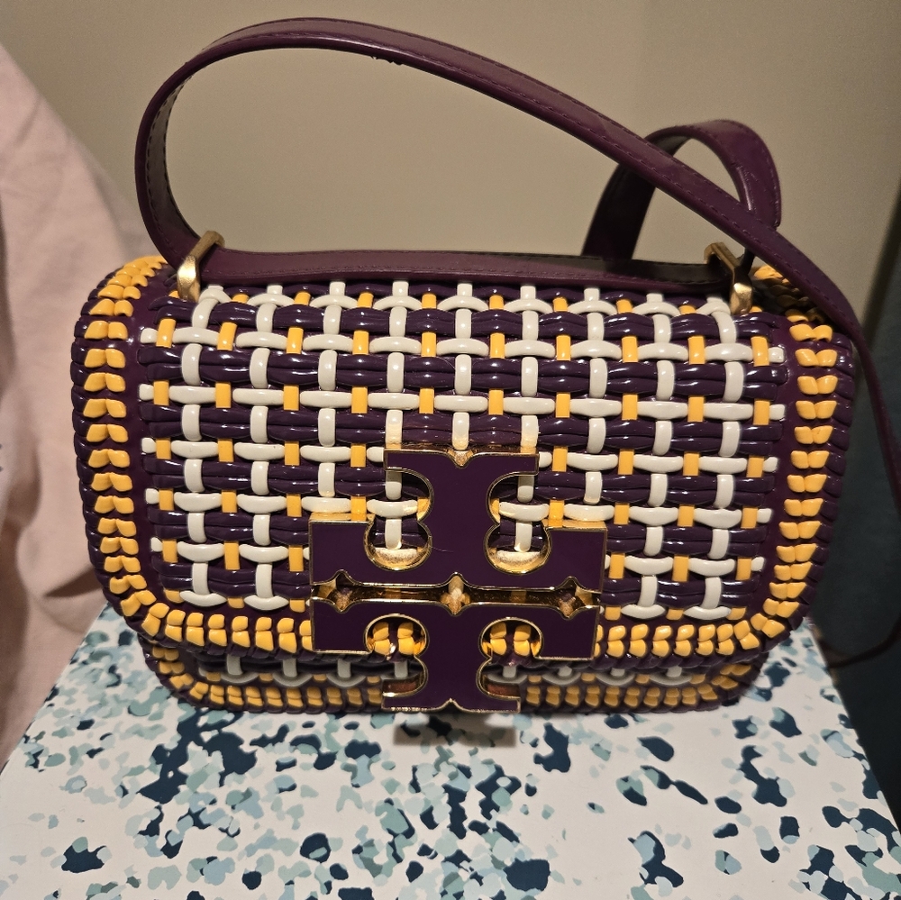 Tory Burch Purple and Yellow Woven Crossbody